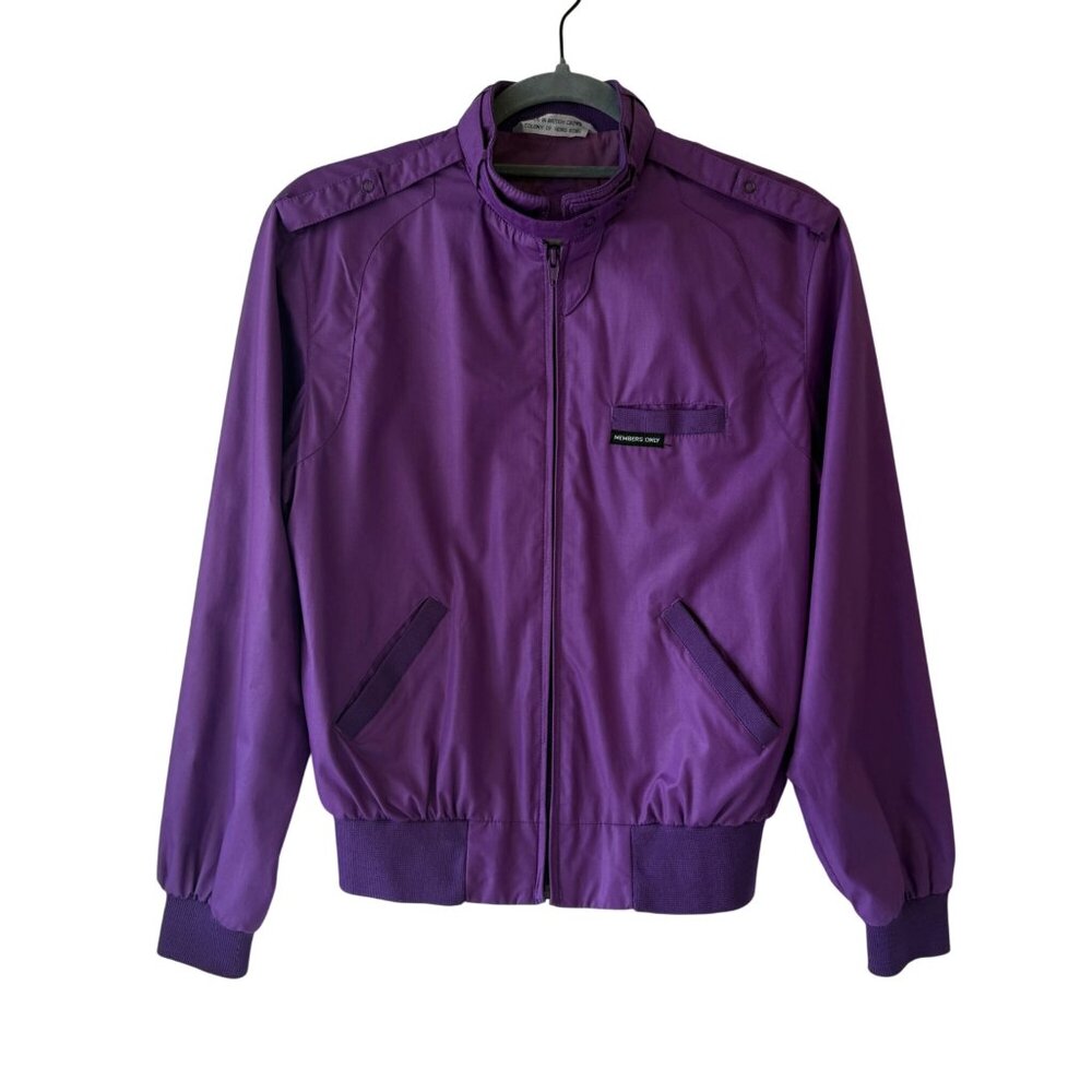 Vintage Members Only Purple Jacket Epaulets Knit Cuffs Slim Fit Women Size S